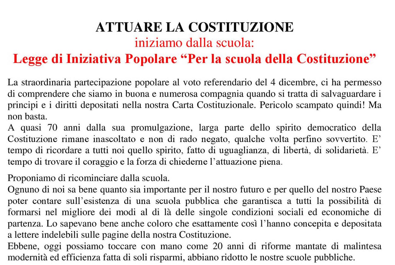 Legge di Iniziativa Popolare “Per la scuola della Costituzione”