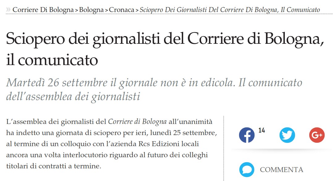 Solidarietà ai giornalisti del Corriere di Bologna