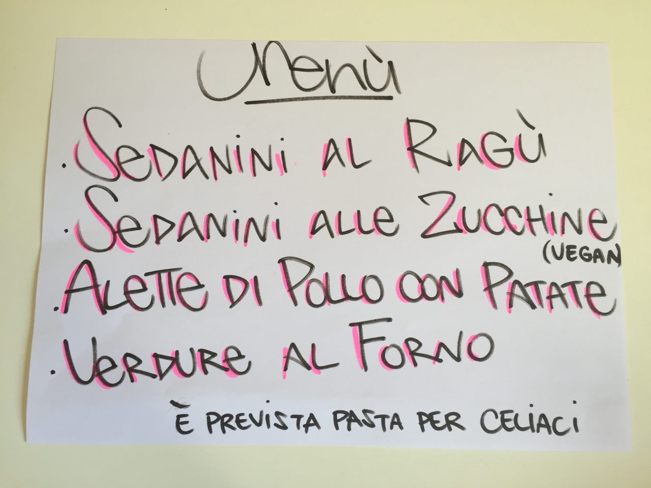 Menù del pranzo popolare “Ambiente è salute”