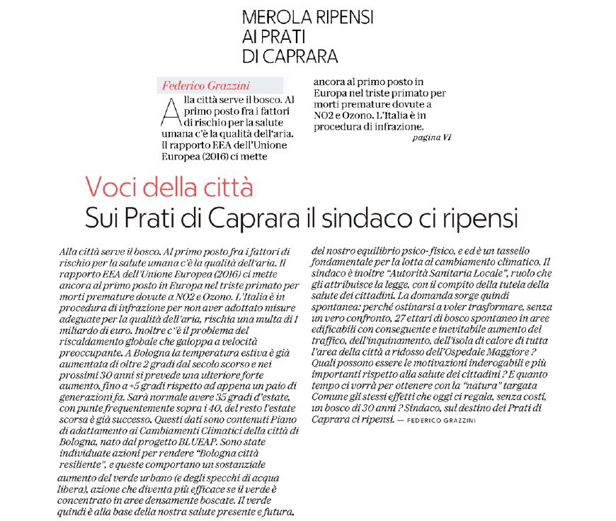 A proposito di alberi: i Prati di Caprara e il bosco che serve alla città.