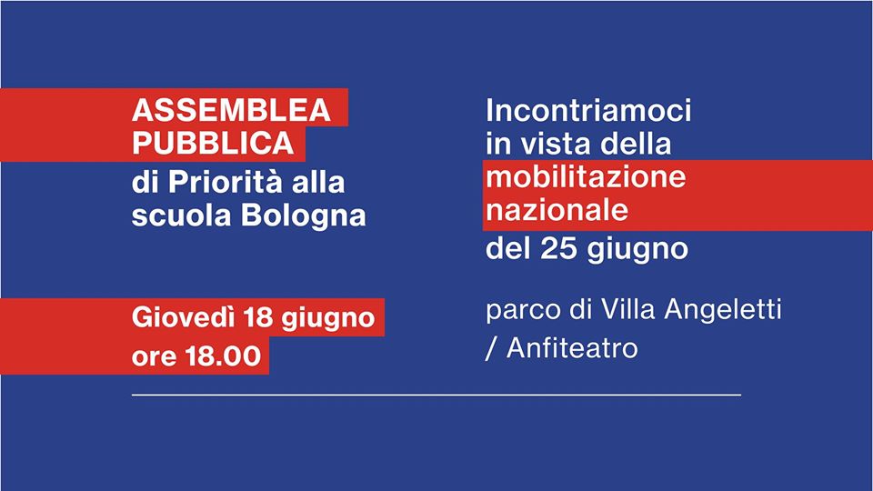 Priorità alla scuola Bologna nel parco di Villa Angeletti, per costruire insieme la manifestazione del 25 giugno.