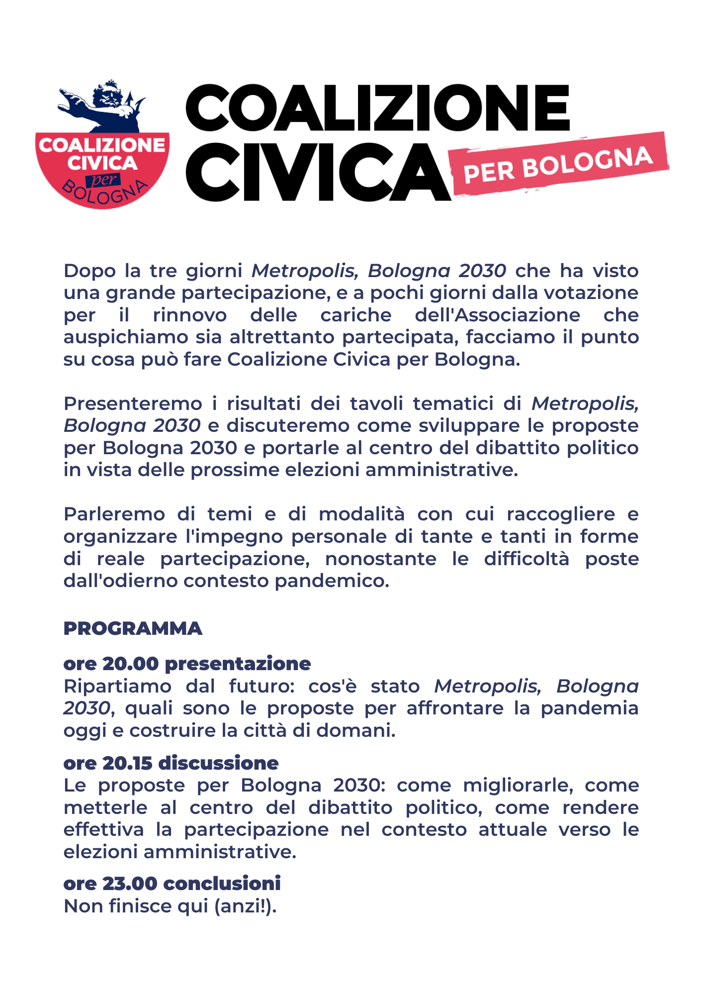 Assemblea cittadina Bologna 2030 Coalizione Civica per Bologna