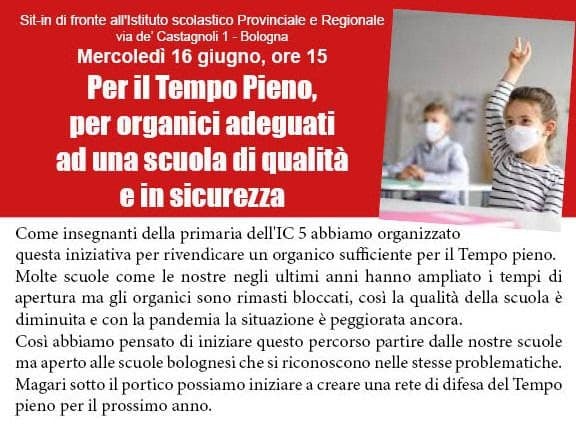 Aderiamo al sit-in per il tempo pieno e organici adeguati a scuola