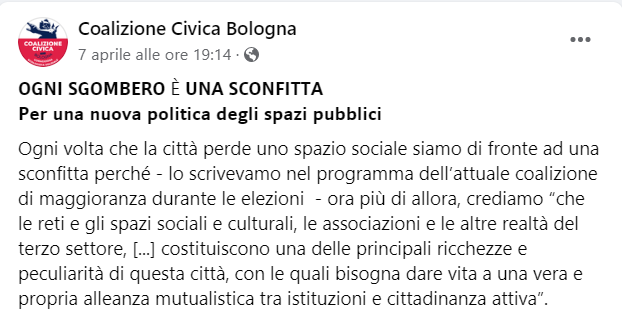 Ogni sgombero è una sconfitta: per una nuova politica degli spazi pubblici.